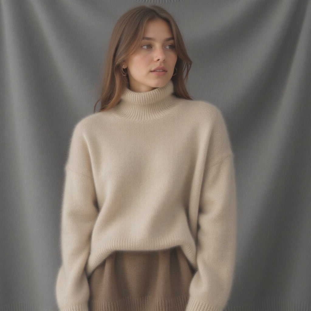 Luxurious oversized cashmere sweater for women with a chic roll neck – Soft and cosy - J&B - 2 - London-stylehouse.com