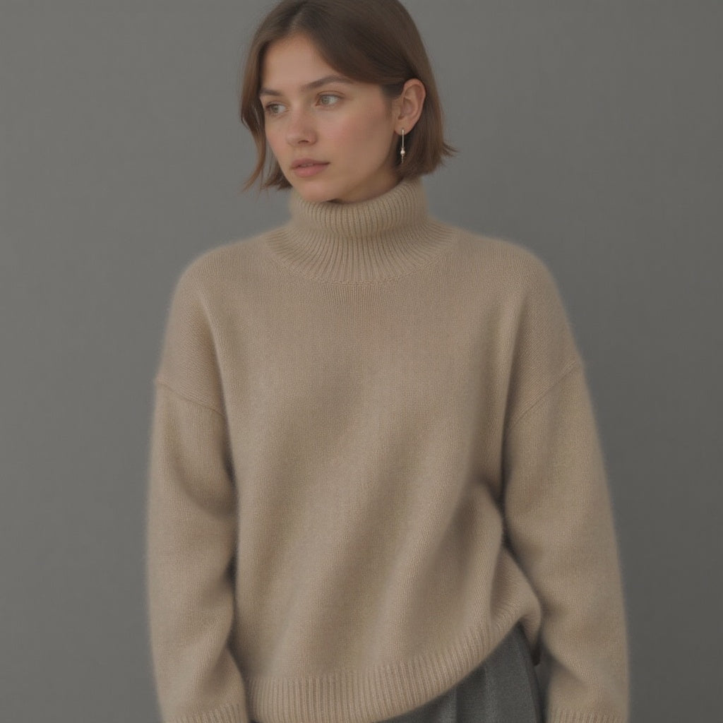 Luxurious oversized cashmere sweater for women with a chic roll neck – Soft and cosy - J&B - 3 - London-stylehouse.com