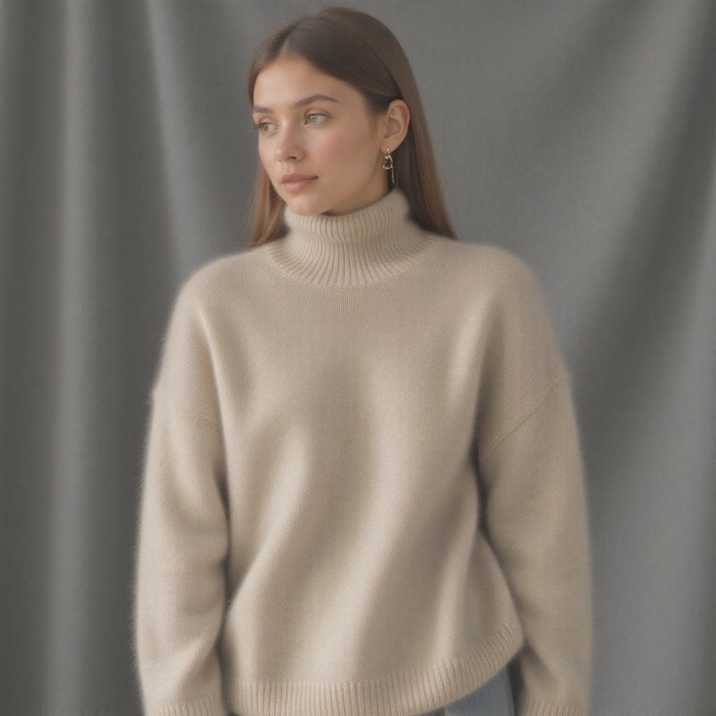 Luxurious oversized cashmere sweater for women with a chic roll neck – Soft and cosy - J&B - 4 - London-stylehouse.com