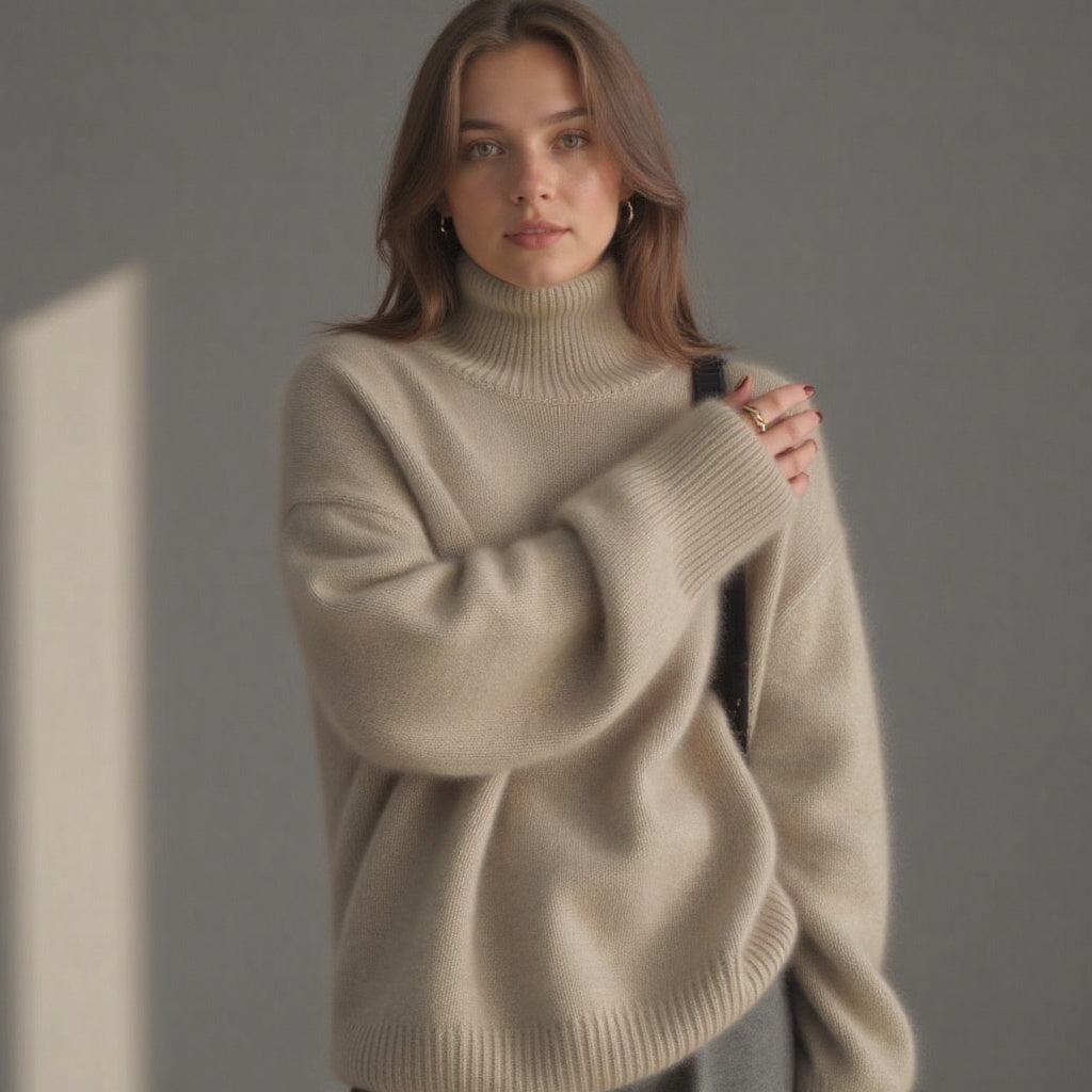 Luxurious oversized cashmere sweater for women with a chic roll neck – Soft and cosy - J&B - 7 - London-stylehouse.com