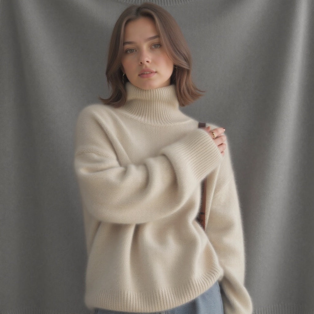 Luxurious oversized cashmere sweater for women with a chic roll neck – Soft and cosy - J&B - 10 - London-stylehouse.com