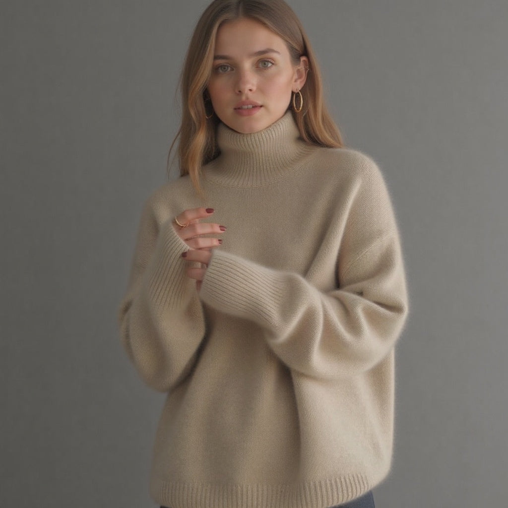 Luxurious oversized cashmere sweater for women with a chic roll neck – Soft and cosy - J&B - 12 - London-stylehouse.com
