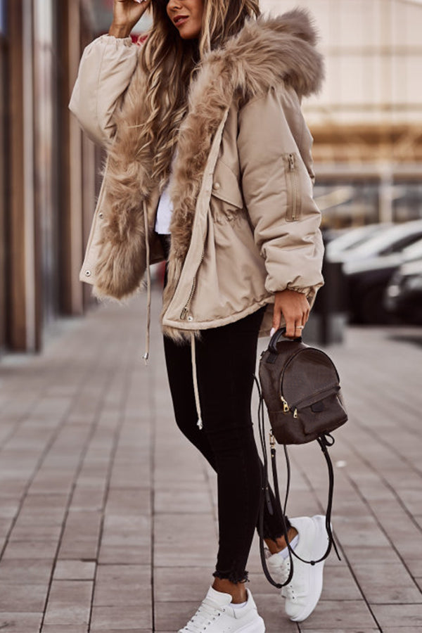 Chic Women's Cropped Parka with Faux Fur Hood - J&B - 1 - London-stylehouse.com