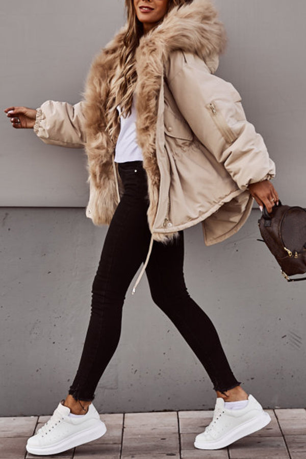Chic Women's Cropped Parka with Faux Fur Hood - J&B - 4 - London-stylehouse.com