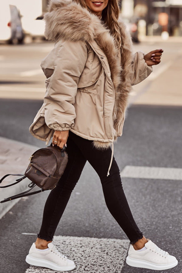 Chic Women's Cropped Parka with Faux Fur Hood - J&B - 5 - London-stylehouse.com