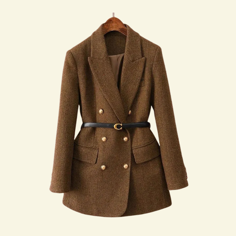 Chic Women's Tweed Blazer with Waist Belt - J&B - 1 - London-stylehouse.com