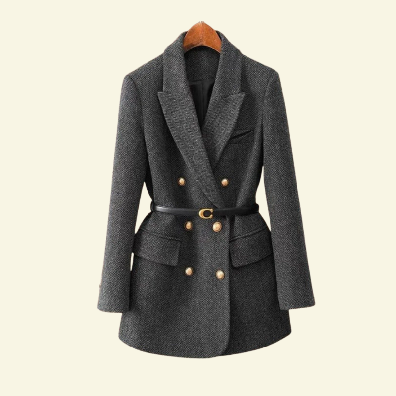 Chic Women's Tweed Blazer with Waist Belt - J&B - 2 - London-stylehouse.com
