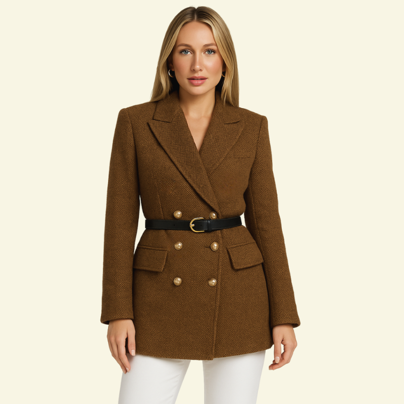 Chic Women's Tweed Blazer with Waist Belt - J&B - 3 - London-stylehouse.com