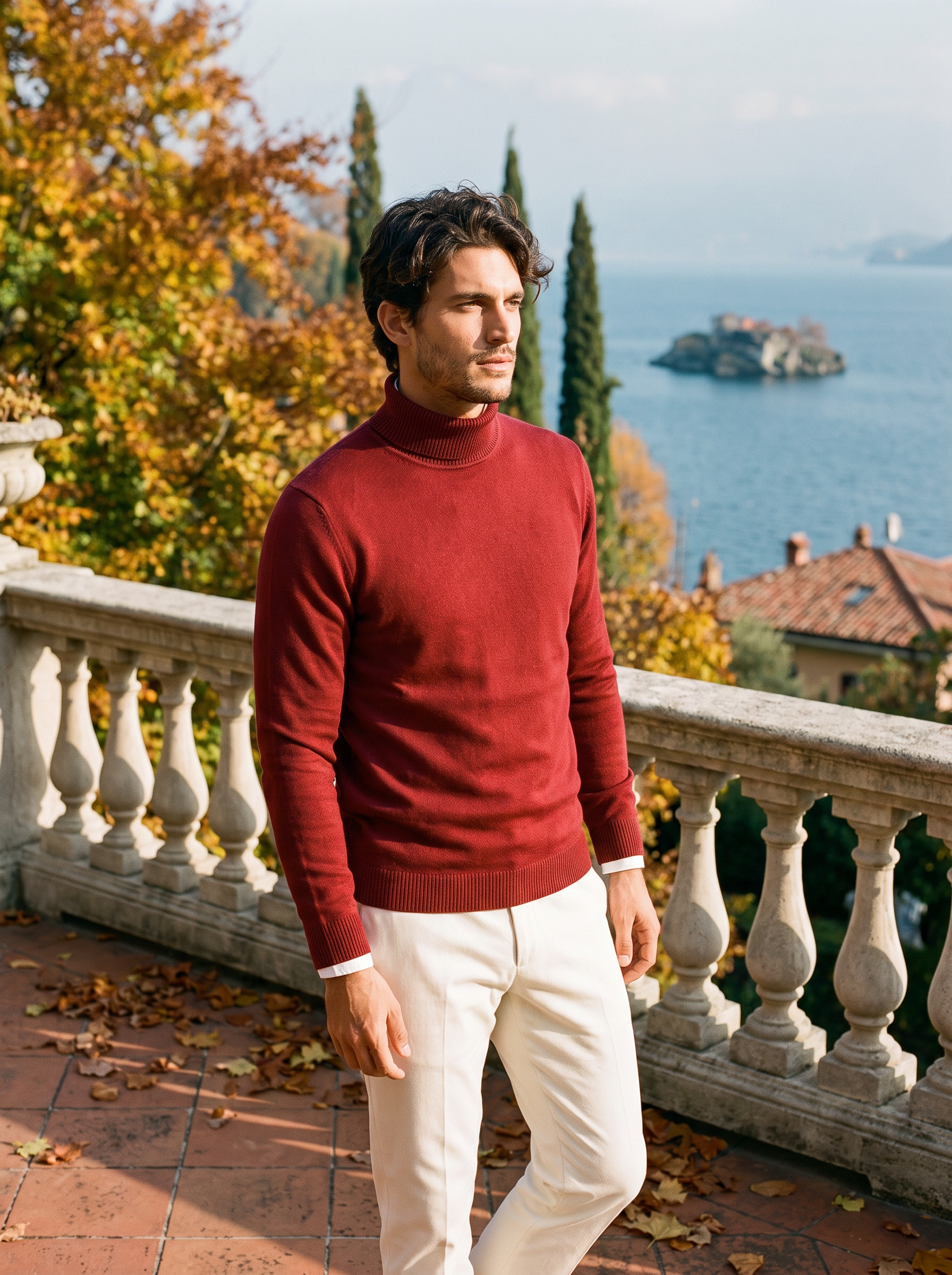 Classic-fit burgundy roll-neck jumper for men - J&B - 1 - London-stylehouse.com