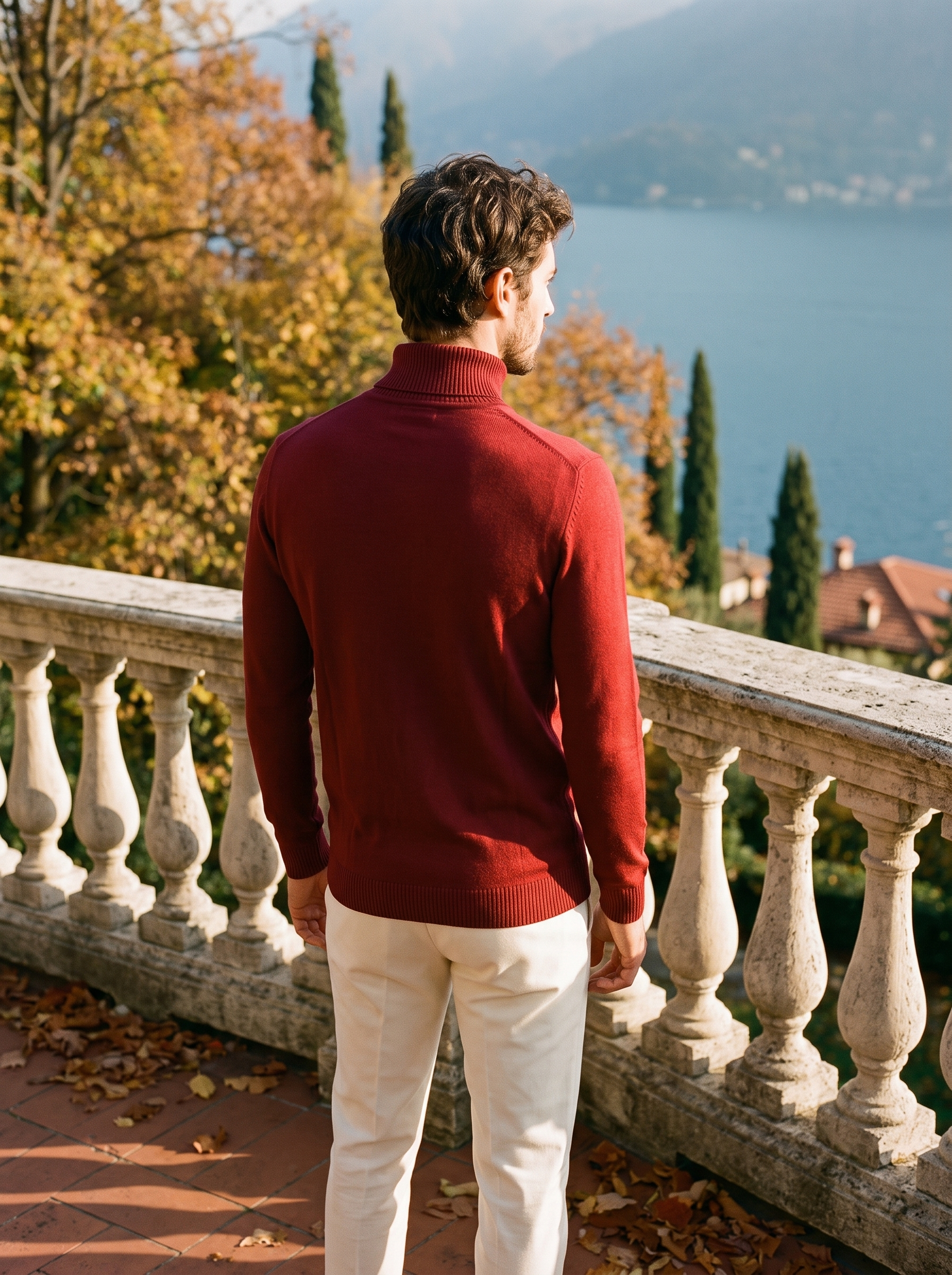 Classic-fit burgundy roll-neck jumper for men - J&B - 3 - London-stylehouse.com