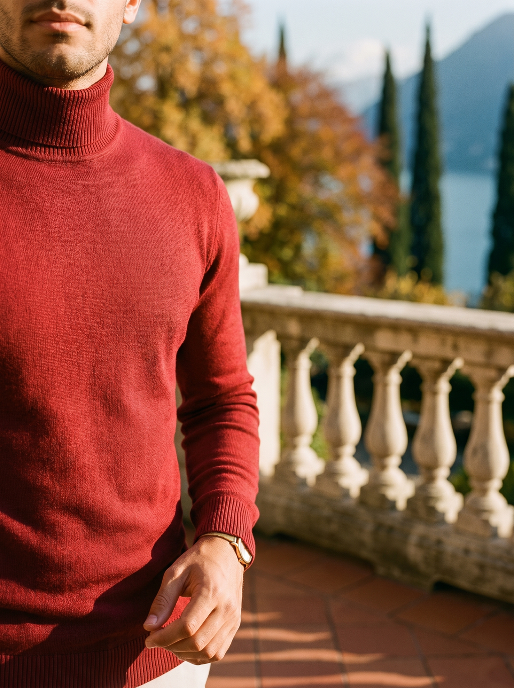 Classic-fit burgundy roll-neck jumper for men - J&B - 4 - London-stylehouse.com