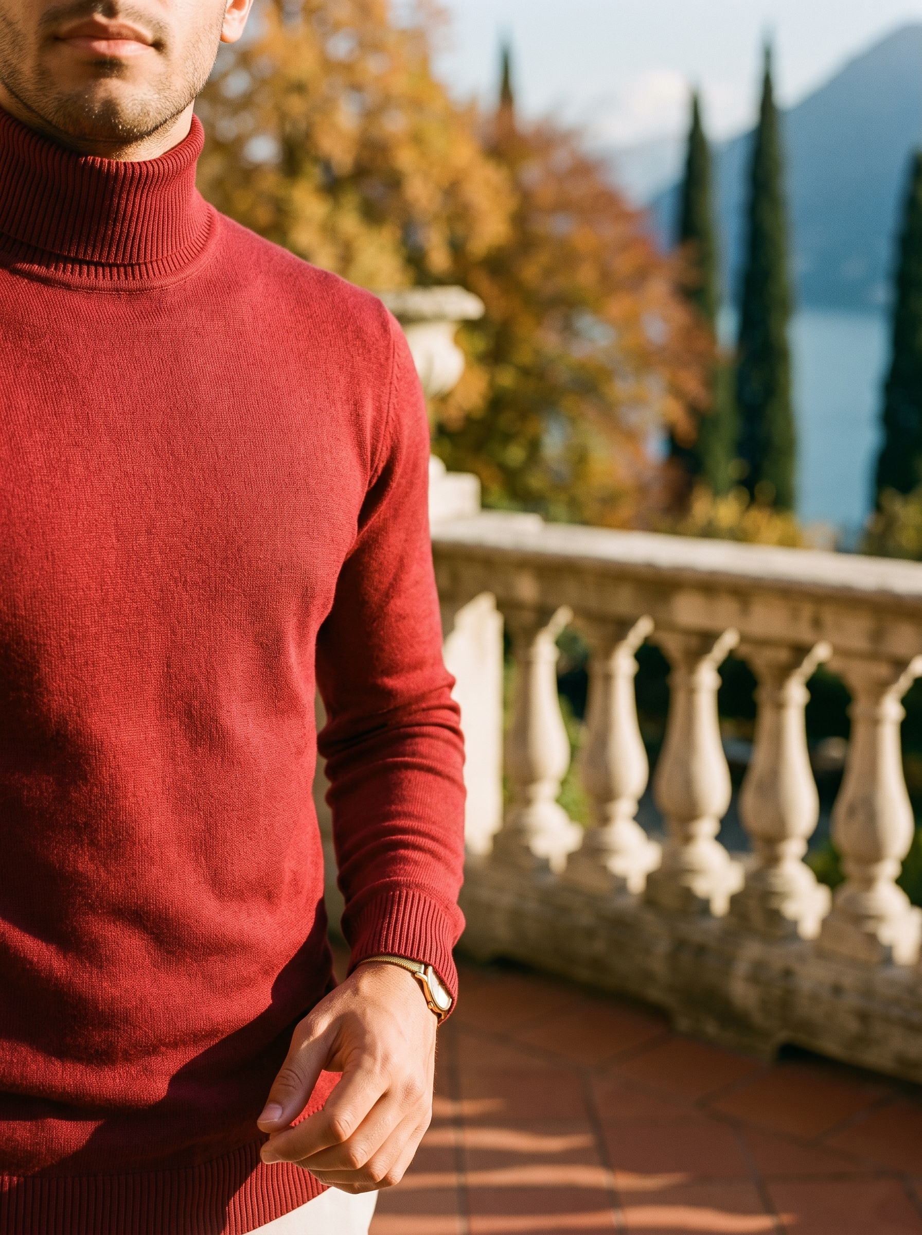 Classic-fit burgundy roll-neck jumper for men - J&B - 4 - London-stylehouse.com