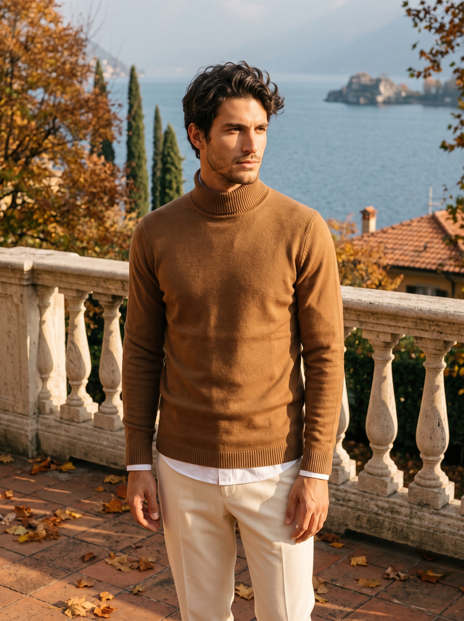 Classic-fit burgundy roll-neck jumper for men - J&B - 8 - London-stylehouse.com