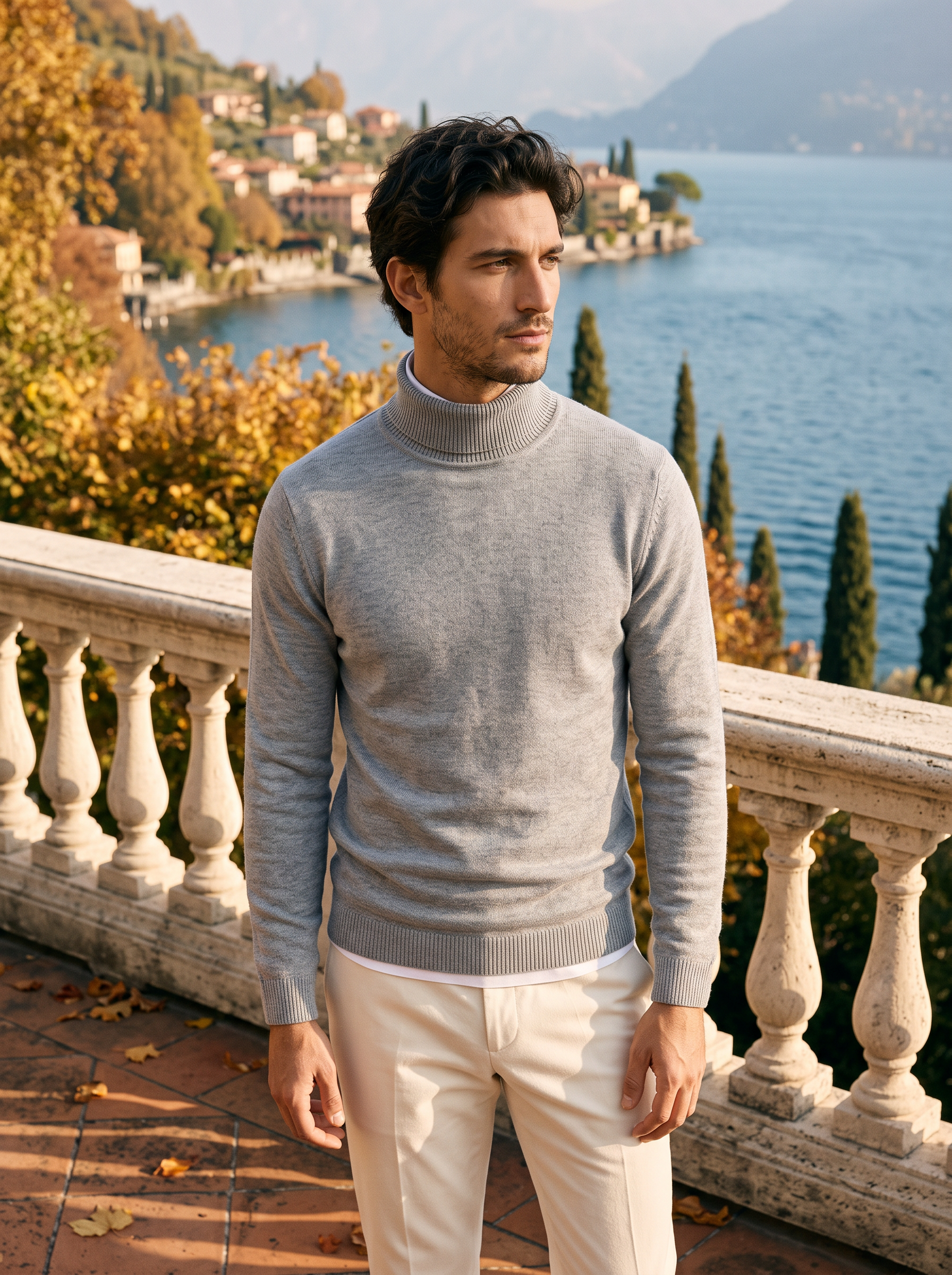 Classic-fit burgundy roll-neck jumper for men - J&B - 9 - London-stylehouse.com
