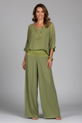 Chic V-neck Two-Piece Ensemble for Women with Relaxed Trousers - J&B - 1 - London-stylehouse.com