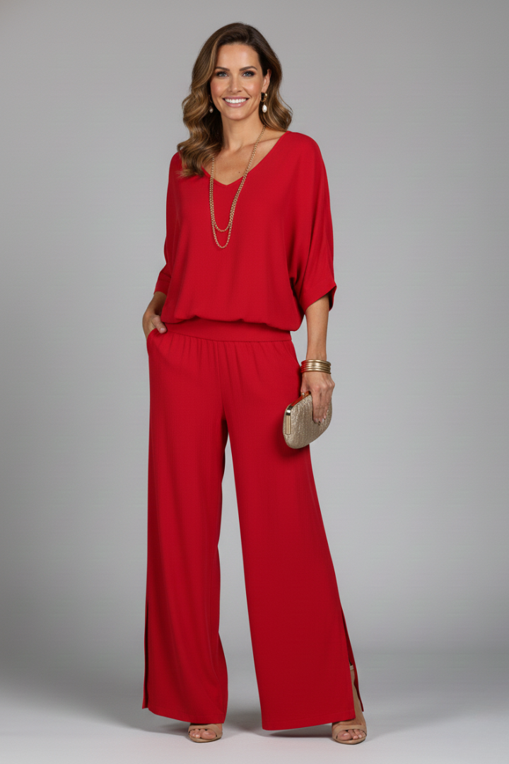 Chic V-neck Two-Piece Ensemble for Women with Relaxed Trousers - J&B - 6 - London-stylehouse.com