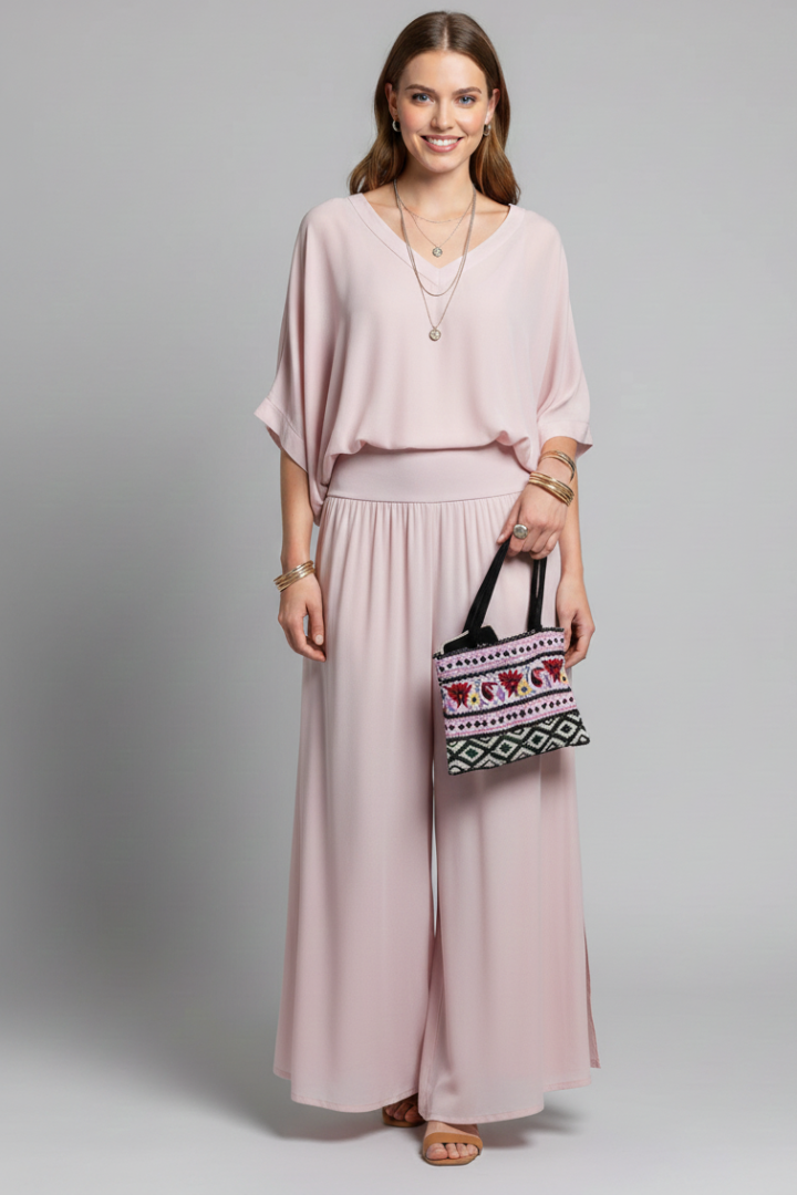 Chic V-neck Two-Piece Ensemble for Women with Relaxed Trousers - J&B - 8 - London-stylehouse.com