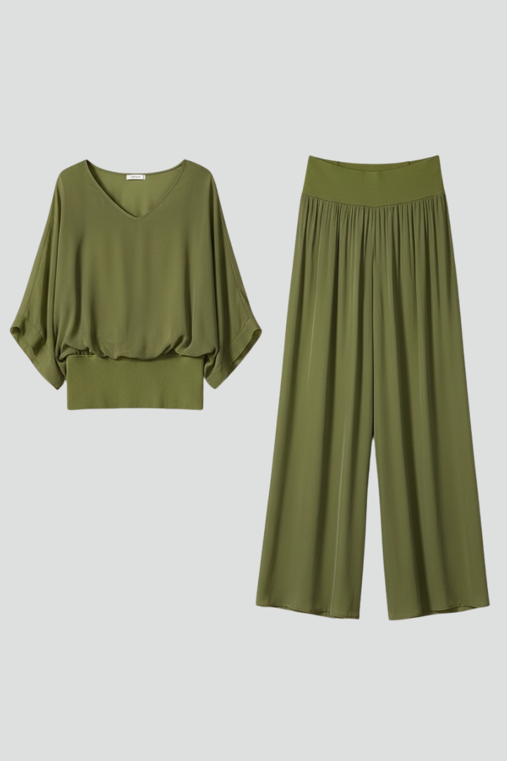 Chic V-neck Two-Piece Ensemble for Women with Relaxed Trousers - J&B - 9 - London-stylehouse.com