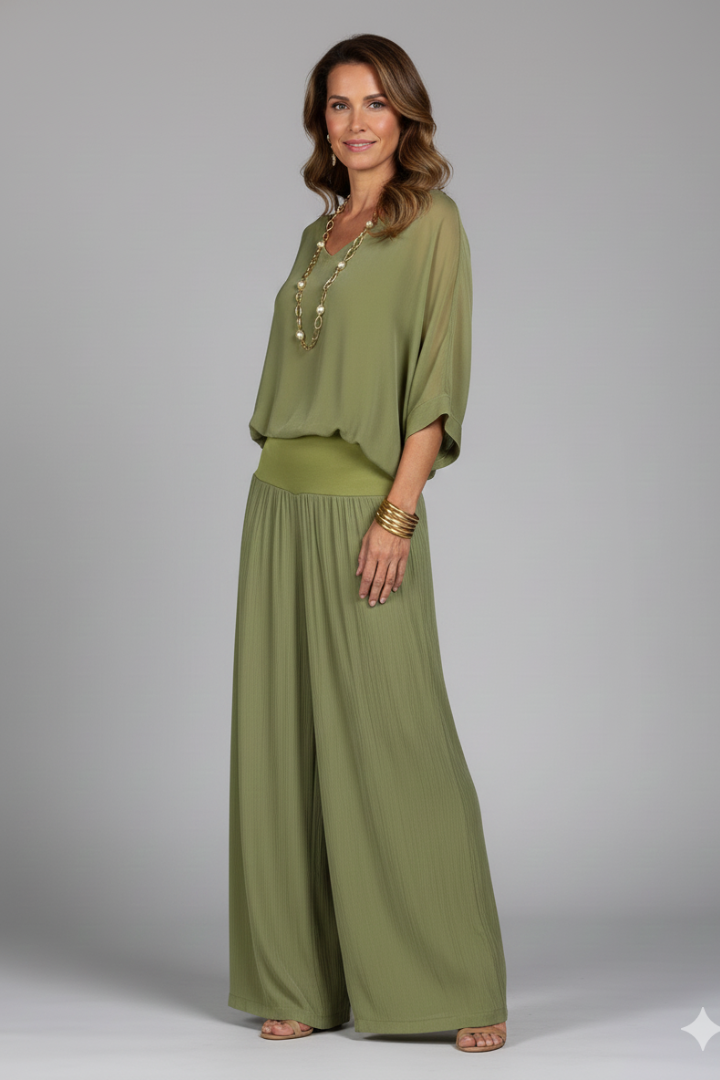 Chic V-neck Two-Piece Ensemble for Women with Relaxed Trousers - J&B - 11 - London-stylehouse.com