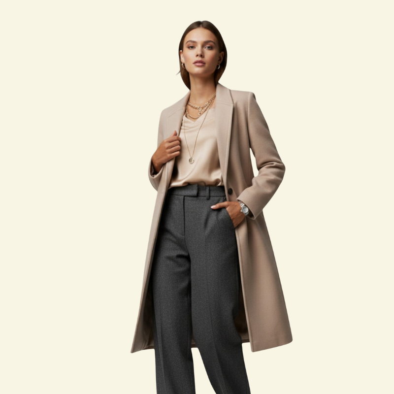 Elegant Women’s Fitted Coat with Classic Collar - J&B - 2 - London-stylehouse.com