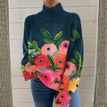 Floral Patterned Loose Fit Roll Neck Jumper for Women - J&B - 1 - London-stylehouse.com