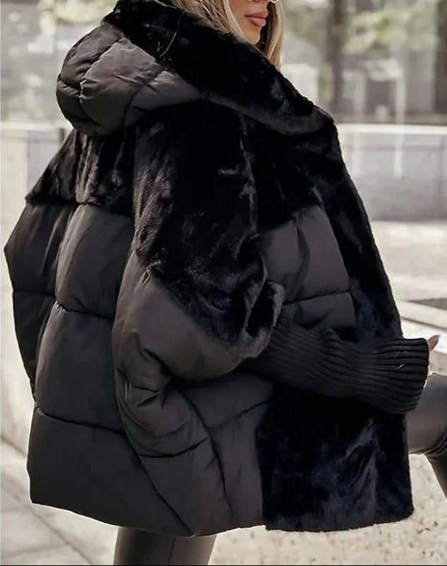 Elegant fur-trimmed hooded quilted jacket for women - J&B - 3 - London-stylehouse.com