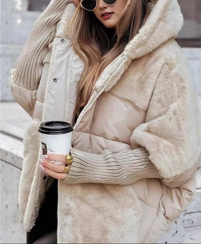 Elegant fur-trimmed hooded quilted jacket for women - J&B - 4 - London-stylehouse.com