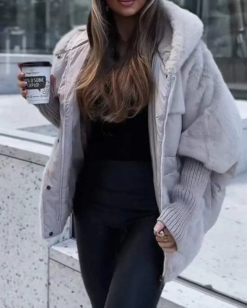 Elegant fur-trimmed hooded quilted jacket for women - J&B - 8 - London-stylehouse.com