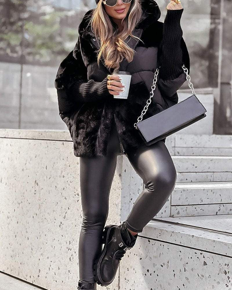 Elegant fur-trimmed hooded quilted jacket for women - J&B - 10 - London-stylehouse.com