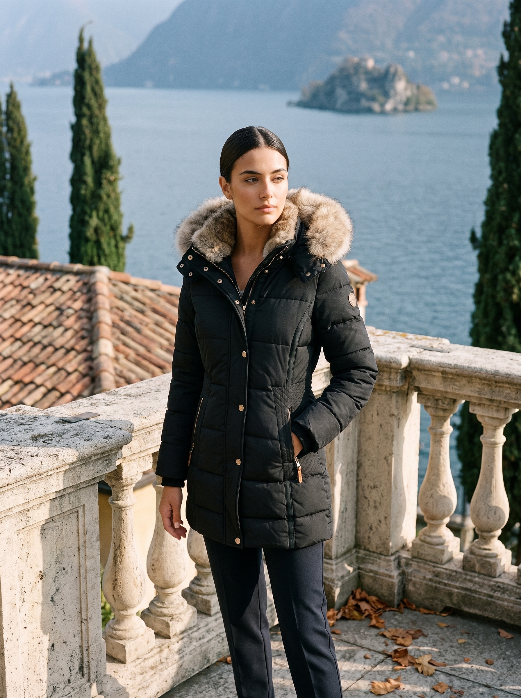 Ladies' fitted quilted jacket with removable faux fur hood - J&B - 2 - London-stylehouse.com