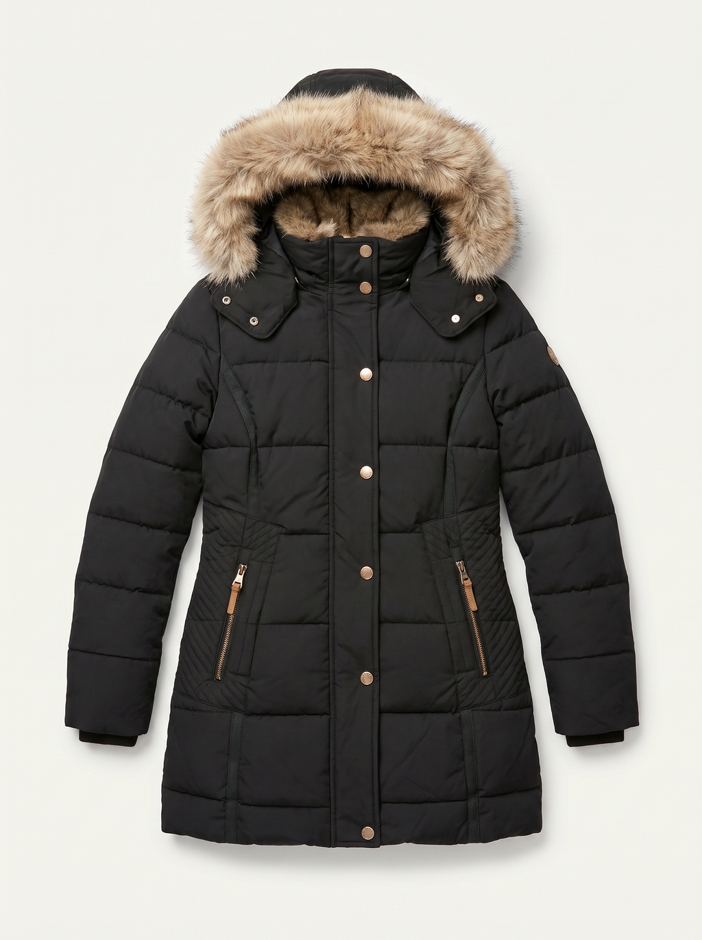 Ladies' fitted quilted jacket with removable faux fur hood - J&B - 5 - London-stylehouse.com
