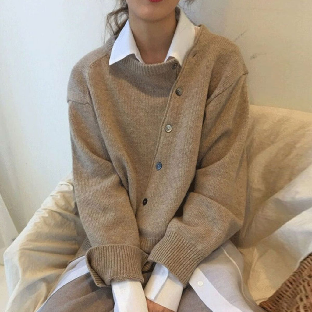 Relaxed-fit women’s knitted jumper with button detail - J&B - 1 - London-stylehouse.com