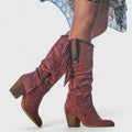 Chic calf-high women’s boots with block heels and fringe accents - J&B - 5 - London-stylehouse.com
