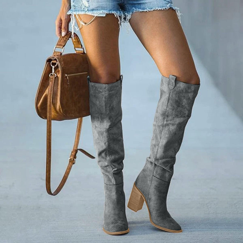 Elegant Western-inspired knee-high boots for women with block heels - J&B - 1 - London-stylehouse.com