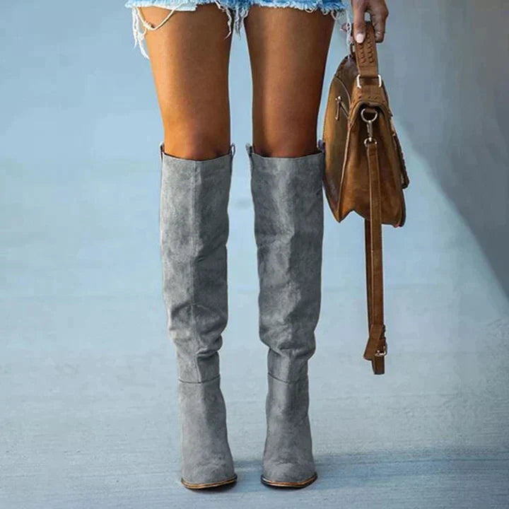 Elegant Western-inspired knee-high boots for women with block heels - J&B - 3 - London-stylehouse.com
