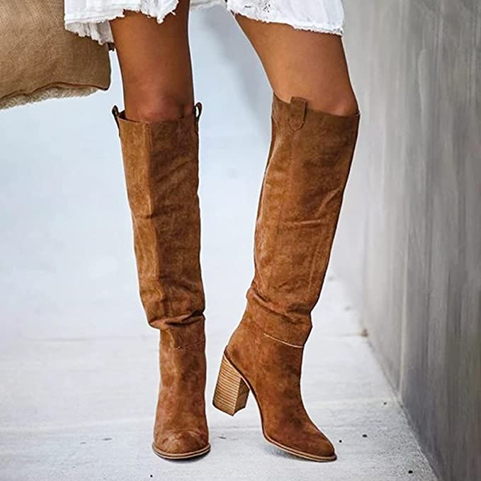 Elegant Western-inspired knee-high boots for women with block heels - J&B - 7 - London-stylehouse.com