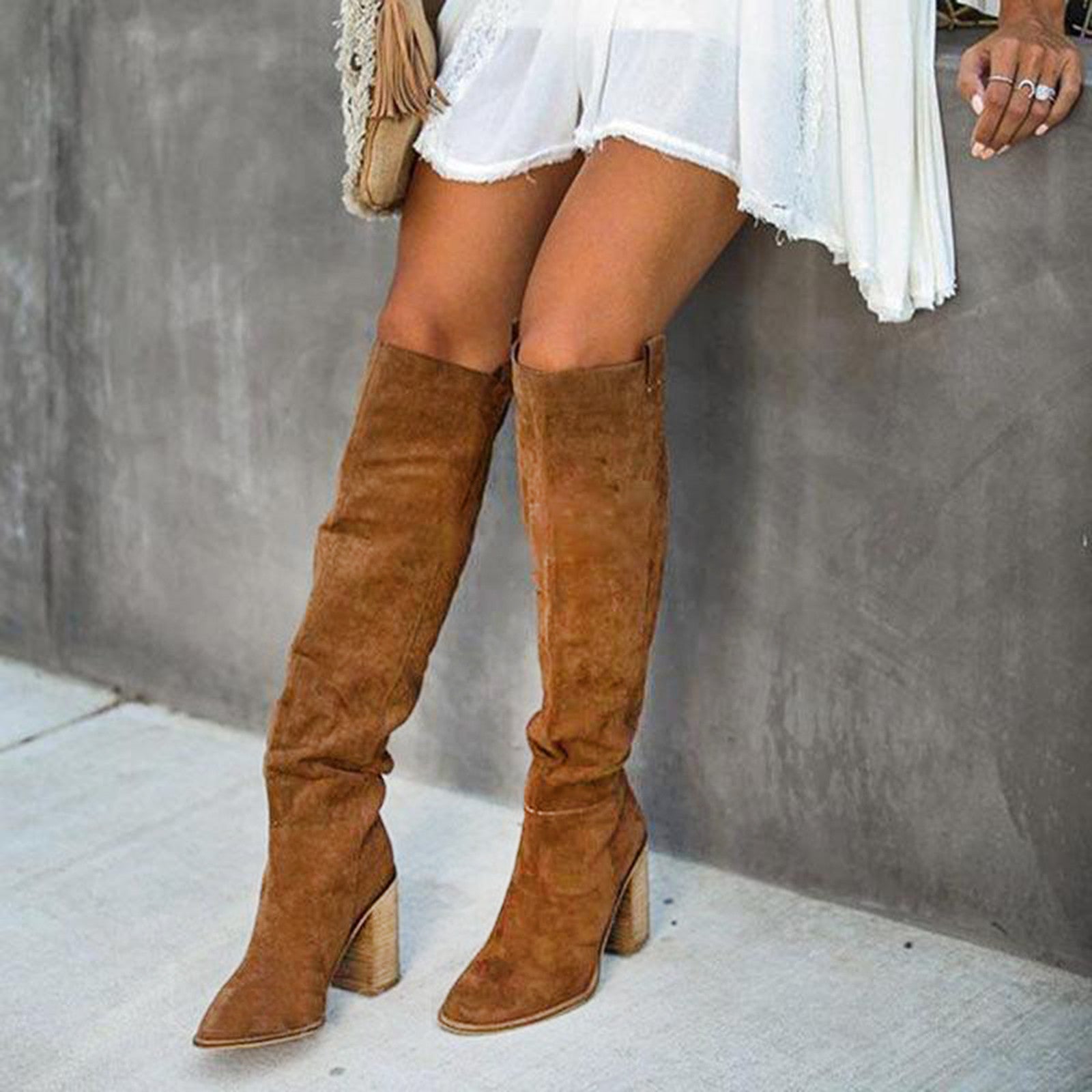 Elegant Western-inspired knee-high boots for women with block heels - J&B - 8 - London-stylehouse.com