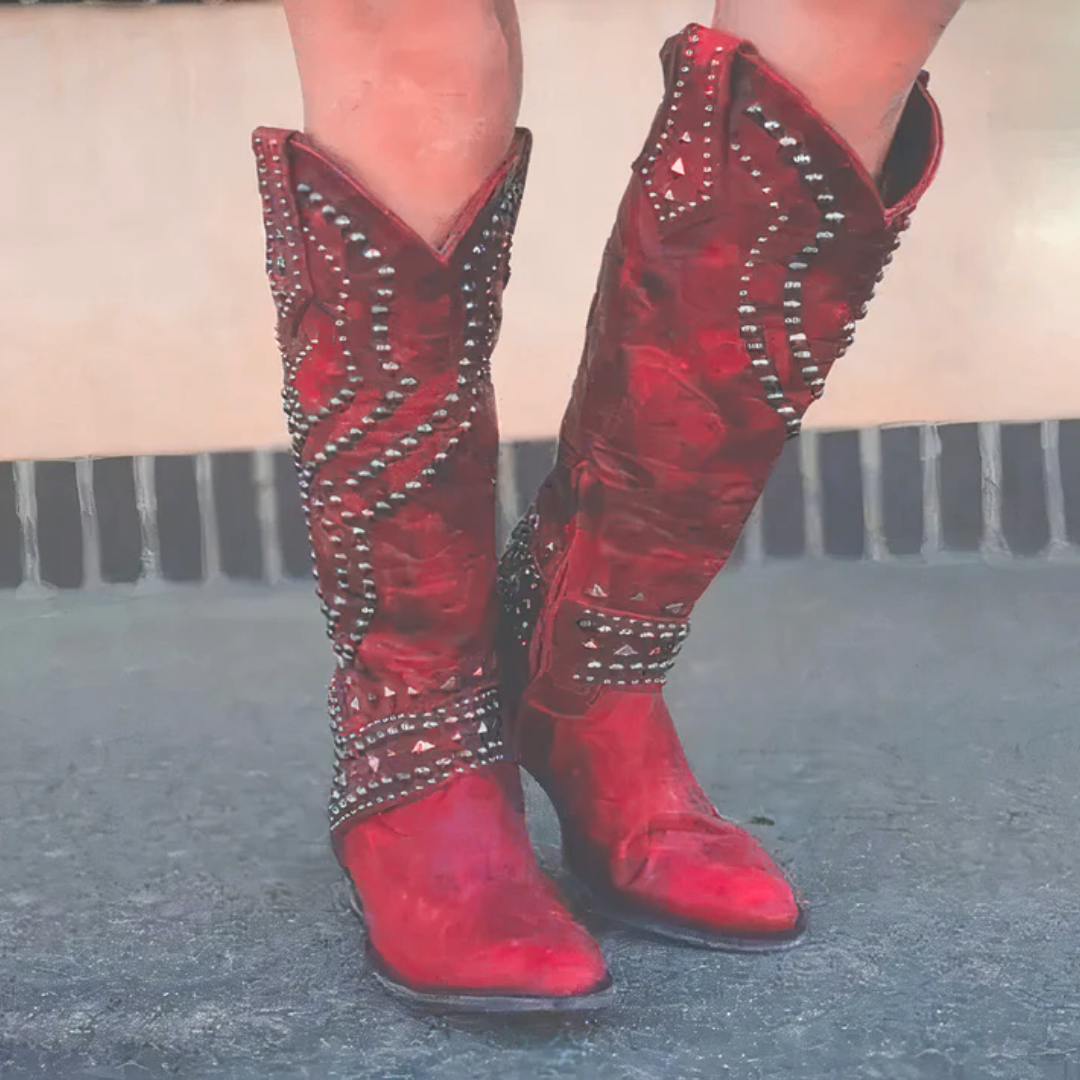 Stylish knee-high boots for women with a chic pointed toe and comfortable block heel - J&B - 4 - London-stylehouse.com