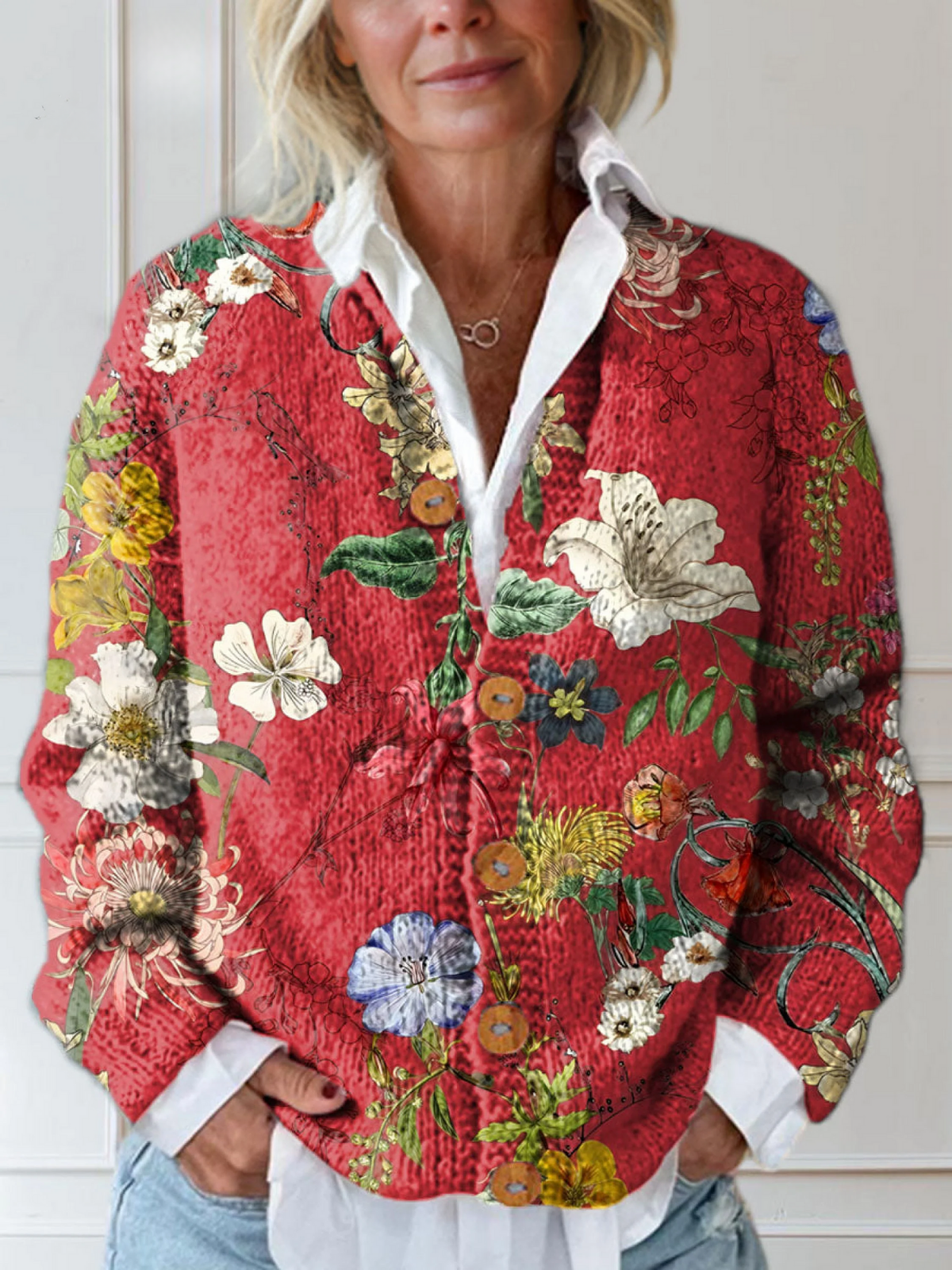 Women's Relaxed Floral Cardigan with Button Detail - J&B - 1 - London-stylehouse.com