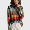 Ladies' stylish high-neck jumper featuring a vibrant check design and relaxed fit - 1 - London-stylehouse.com