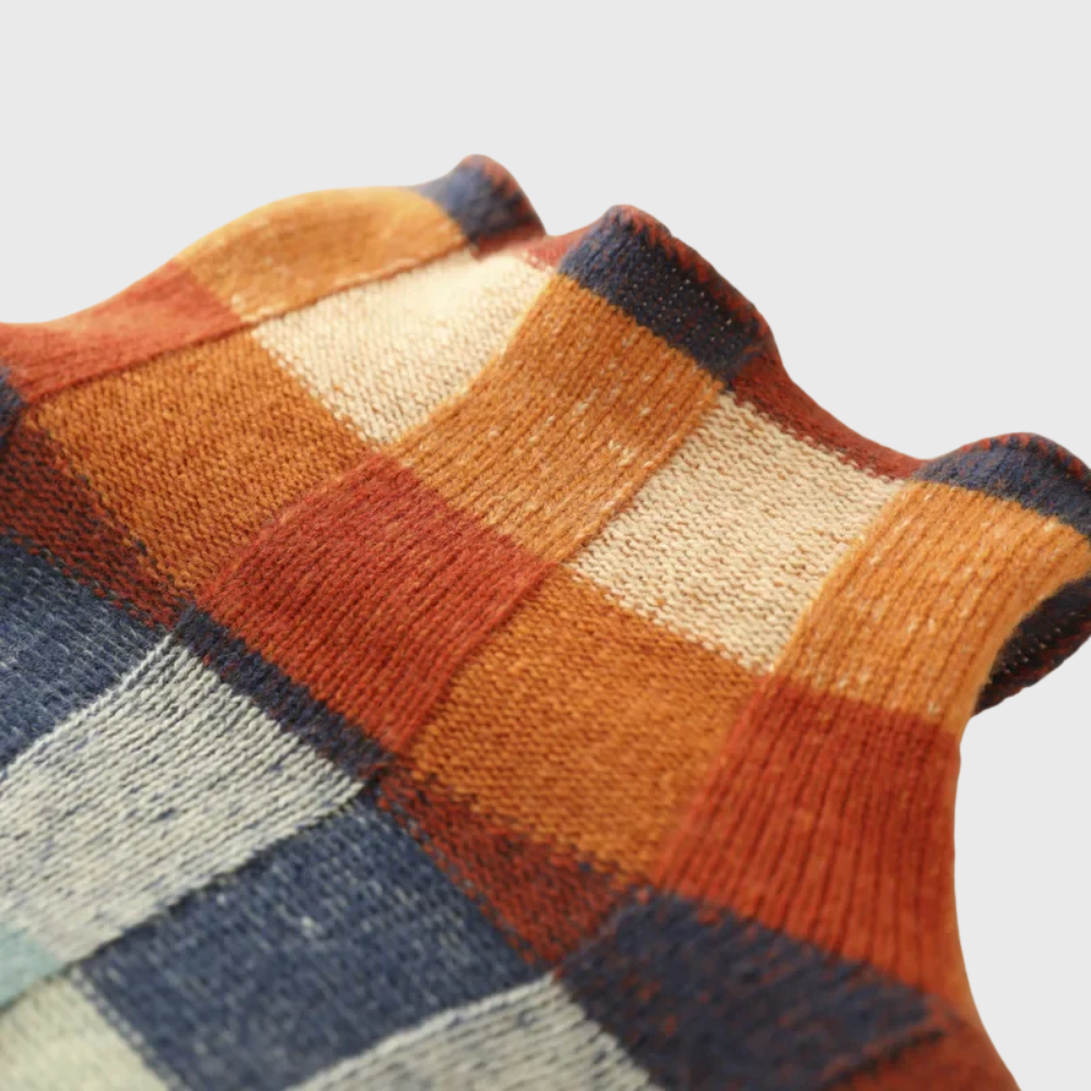 Ladies' stylish high-neck jumper featuring a vibrant check design and relaxed fit - 3 - London-stylehouse.com