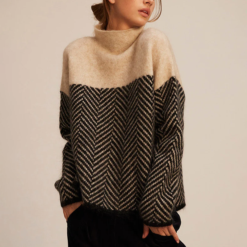 Chic Women’s High Neck Chevron Jumper - J&B - 1 - London-stylehouse.com