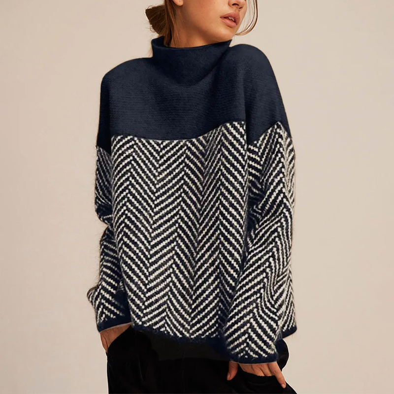Chic Women’s High Neck Chevron Jumper - J&B - 2 - London-stylehouse.com