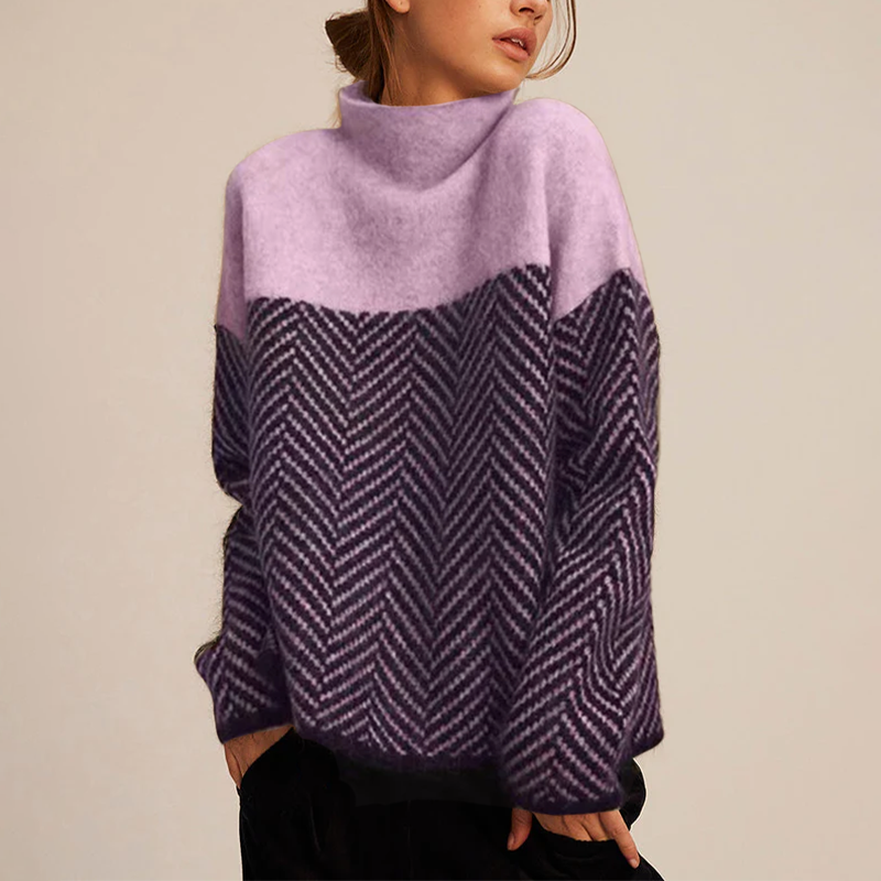 Chic Women’s High Neck Chevron Jumper - J&B - 3 - London-stylehouse.com