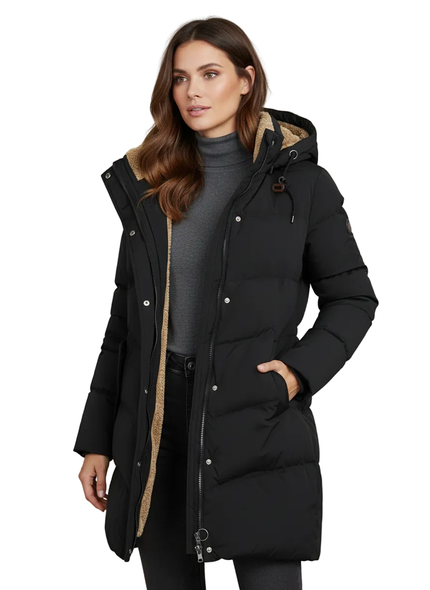 Elegant Long Women's Down Coat with Hood and Luxurious Lining - J&B - 1 - London-stylehouse.com