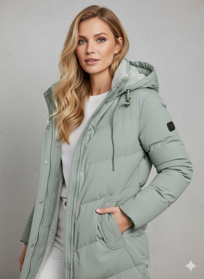 Elegant Long Women's Down Coat with Hood and Luxurious Lining - J&B - 2 - London-stylehouse.com