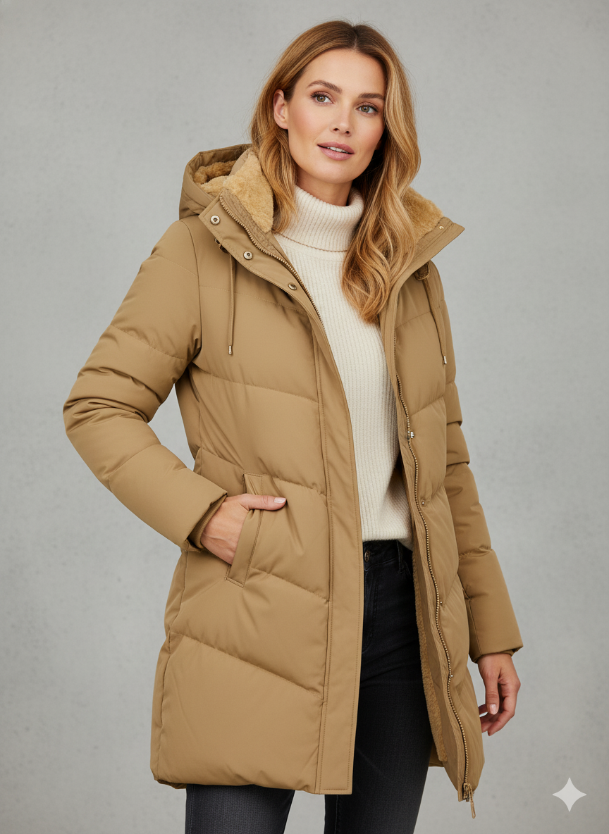 Elegant Long Women's Down Coat with Hood and Luxurious Lining - J&B - 3 - London-stylehouse.com
