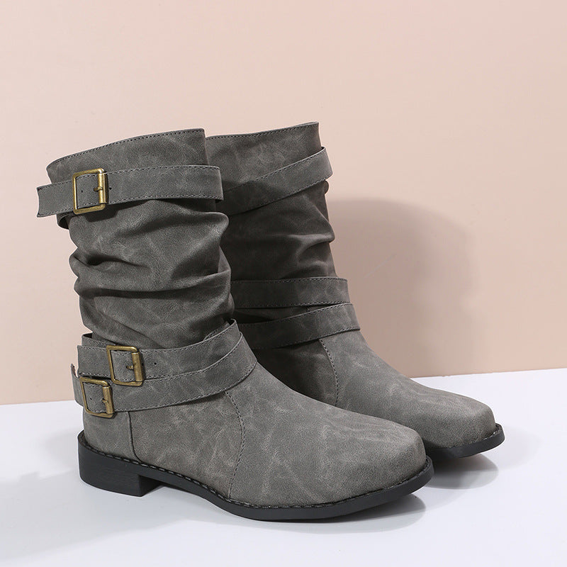 Women’s boots with low heels and stylish buckles - J&B; - 5 - London-stylehouse.com