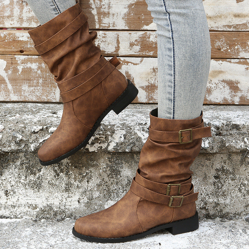 Women’s boots with low heels and stylish buckles - J&B; - 6 - London-stylehouse.com