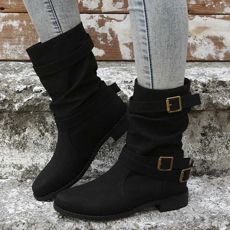 Women’s boots with low heels and stylish buckles - J&B; - 7 - London-stylehouse.com